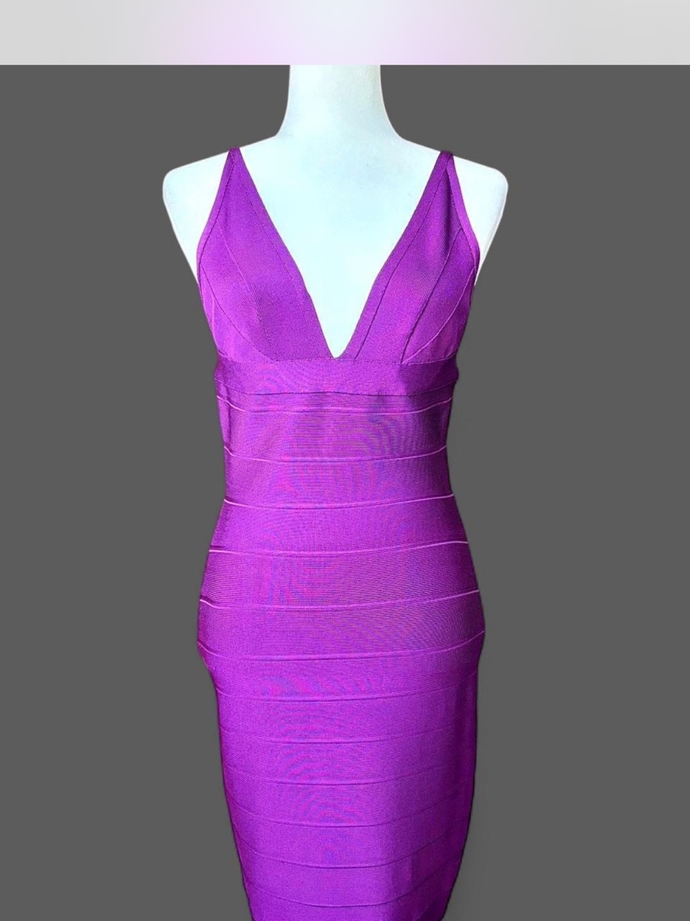Hervé Léger Purple Bandage Bodycon V-Neck Dress Size Medium
